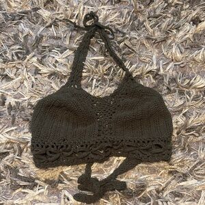 Ziegler Boutique Olive Crochet Halter Top